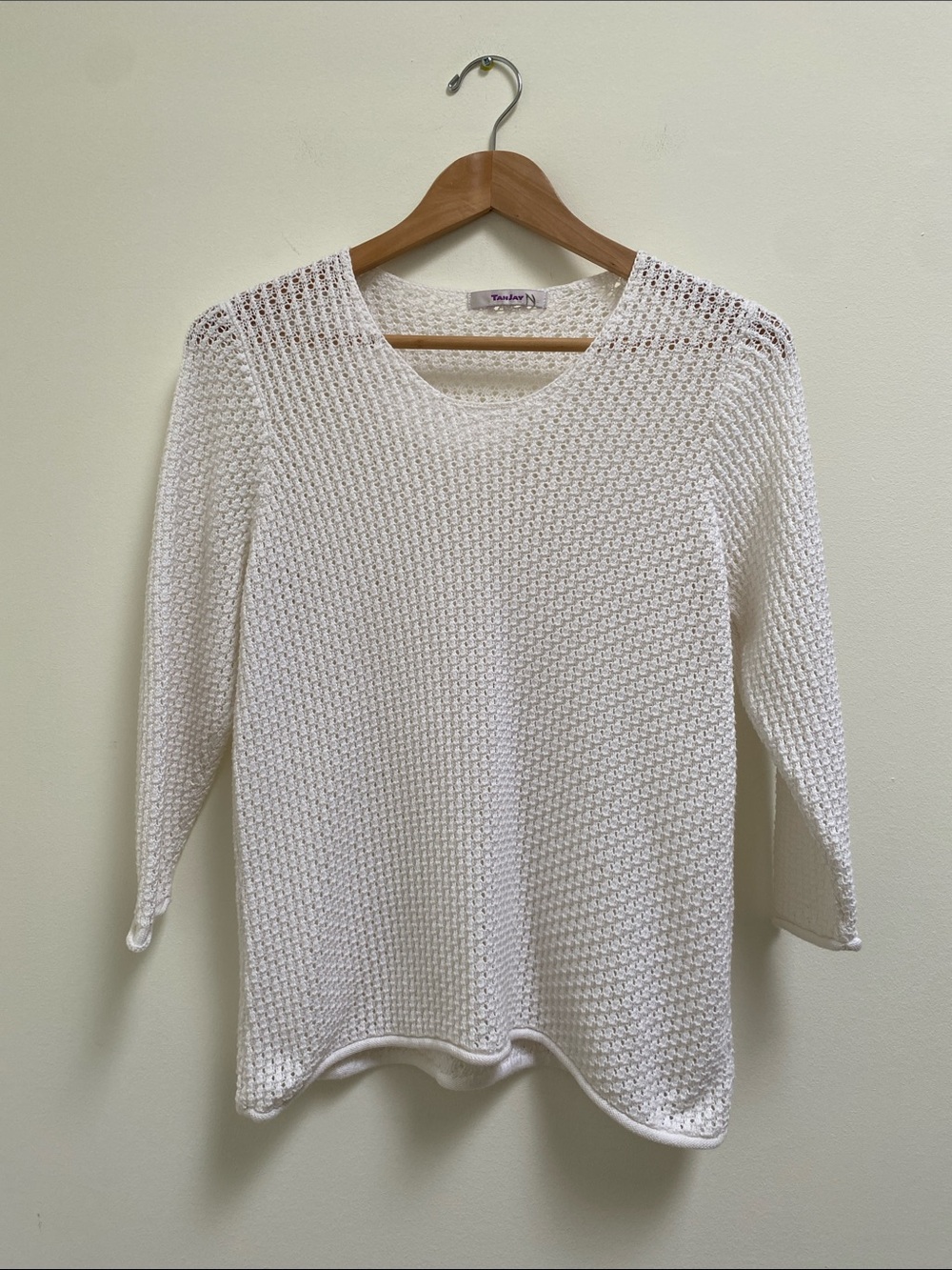 TanJay White Open-Knit Scoop Neck Sweater